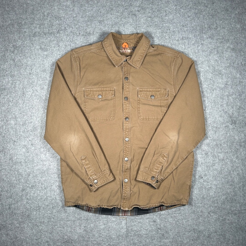 Realtree Shirt Jacket Mens Medium Brown Flannel Lined Canvas Workwear Shacket